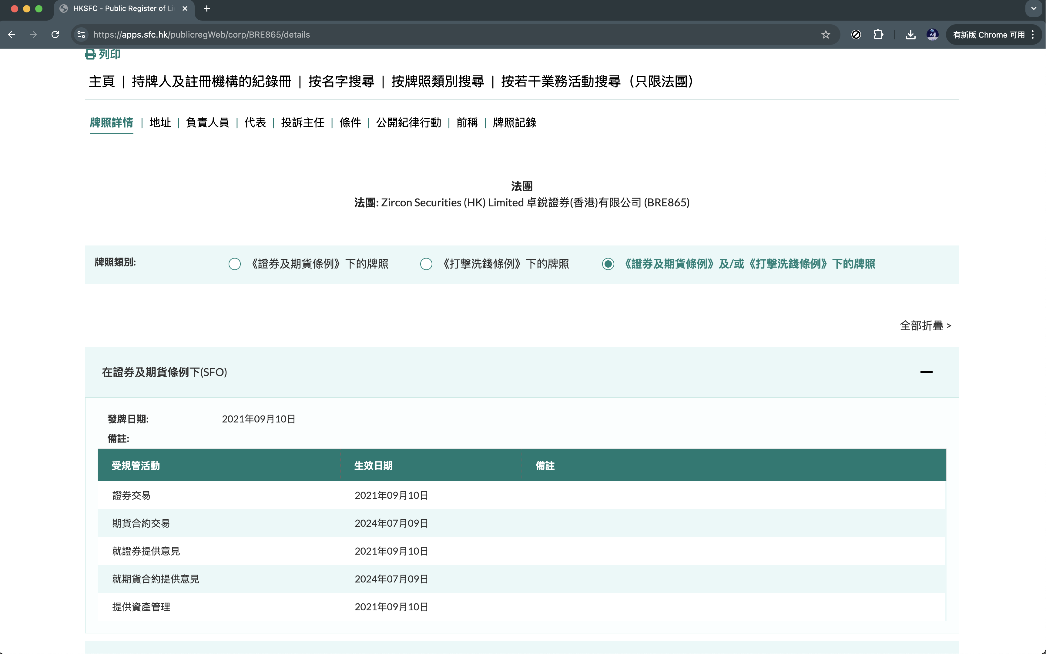 ZR 卓锐证券 - 牌照及监管活动
