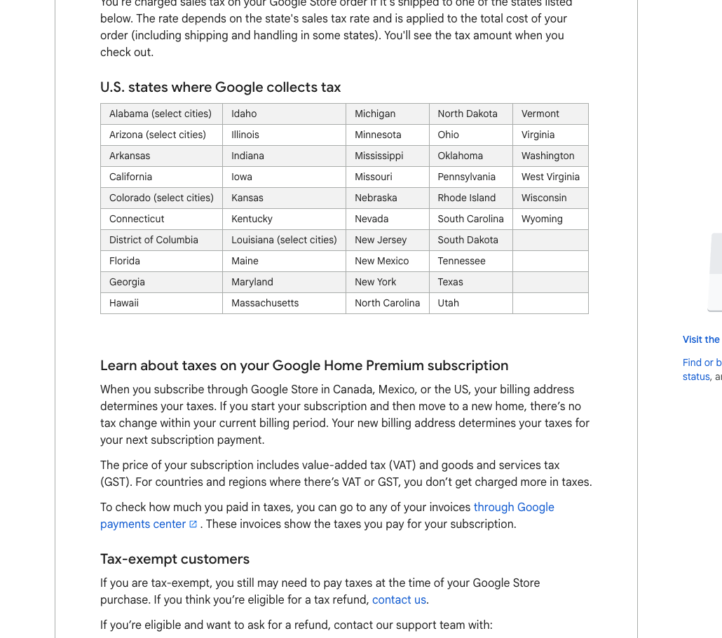 Google Store 订阅税费说明截图